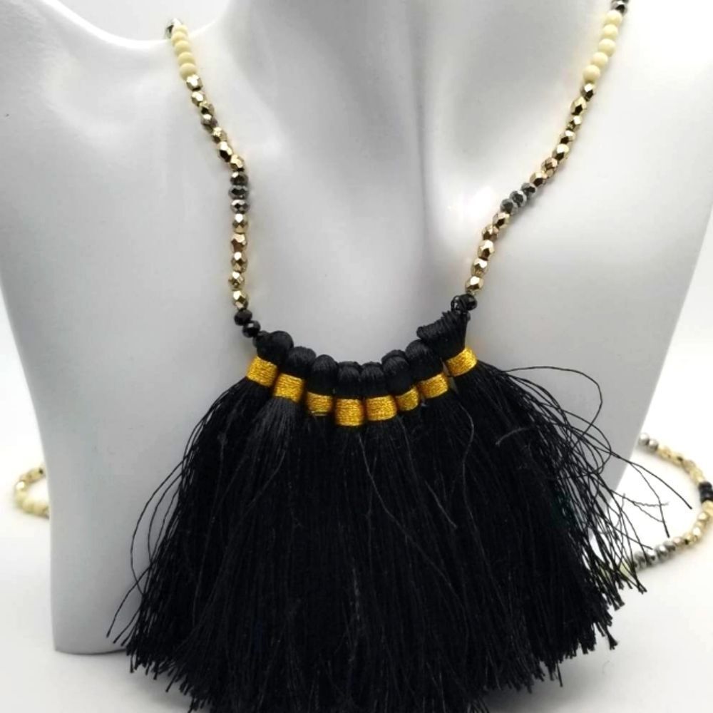 💥native‎ tassel black flowy necklace